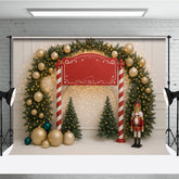 Lofaris Christmas Welcome Sign Photography Backdrop Nutcracker and Xmas Tree Arch Holiday Party Entrance Photo Prop